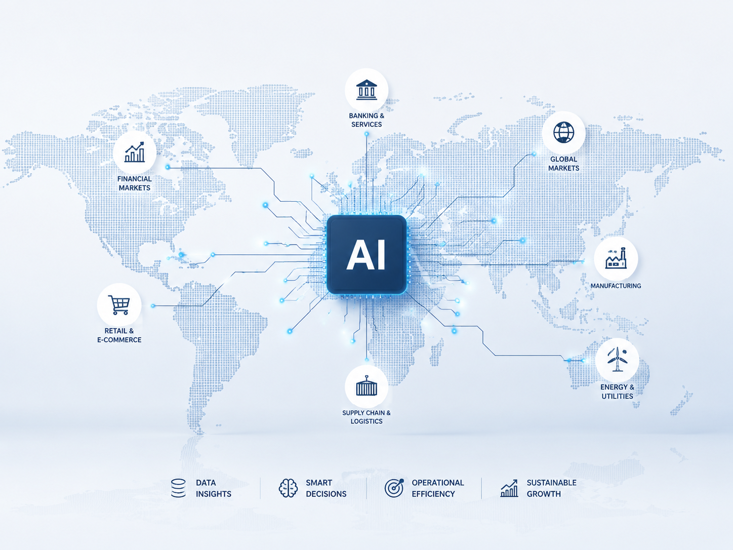 AI技术在全球市场渗透的概念图