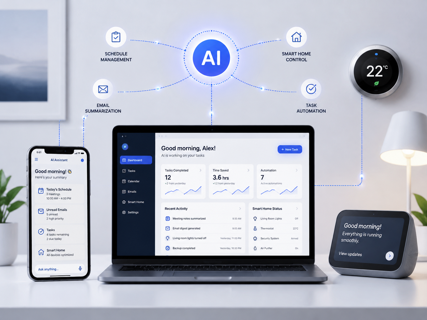 AI 任务自动化跨设备协作示意图